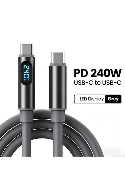 Choice 1.8m 240W Grey NNBILI 240W Type-C to Type-C Cable with Power Display 4...