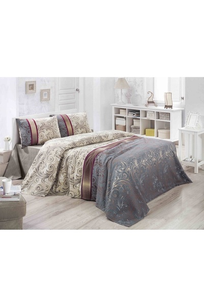 OEM Bed cover, 100% cotton, 140x200 cm, 260g/m², washable at 30°C, grey/beige
