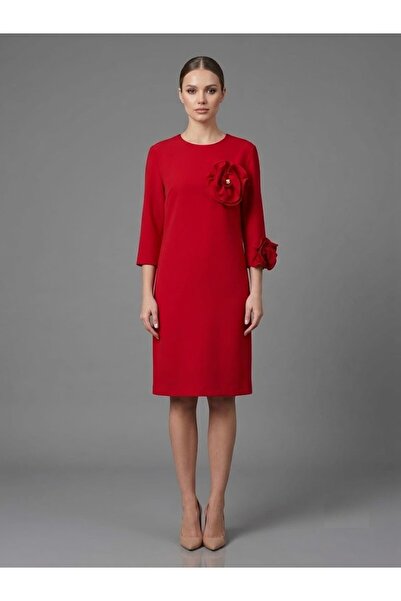 centilmen Poli̇n Chest and Sleeve Rose Detailed Three Quarter Sleeve Knee Len...