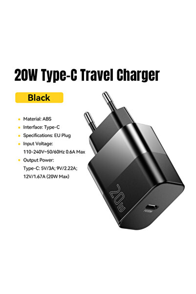 Choice4 ESSAGER 20W Black EU Plug Essager 20W USB Type C GaN Charger Portable...