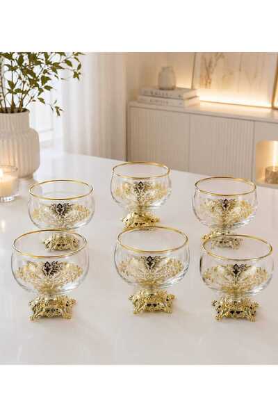 Buldem 6-Piece Gold Gilded Glass Bowl Presentation Set – Stylish Decorative D...