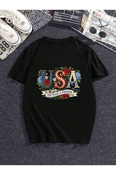 9JY American Freedom Men's 250th Anniversary Floral Print T-Shirt, Vintage Pa...