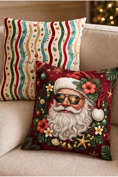 Artvibe Tropical Santa Claus Pattern Set of 2 Decorative Throw Pillow Covers,...