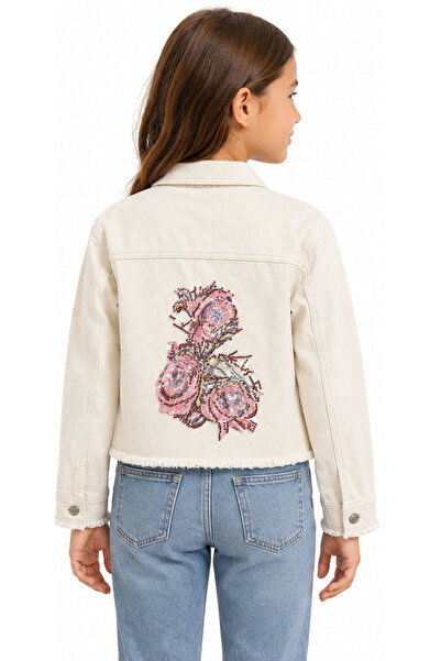 İrem Çocuk Giyim Girl's Button-Closed, Pocket-Styled, Sequin Beaded, Floral E...