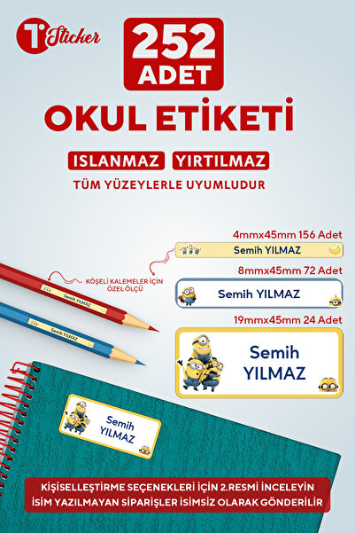 252 Adet Kişiye Özel Okul Etiketi MINYONLAR