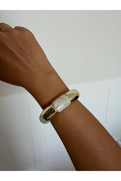 DGK COLLECTİON Awesome Bone Bracelet in Cream and Gold Colors, Elastic, Suita...