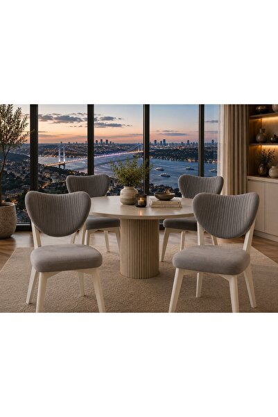 Genel Markalar Luxury Sandalye Gri Kumaş Beyaz Ayak 4 Adet