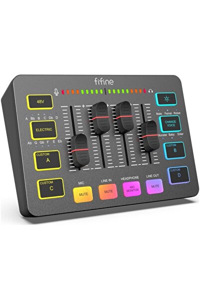 Fifine SC3 Audio Mixer, XLR, USB, RGB Lighting, Black