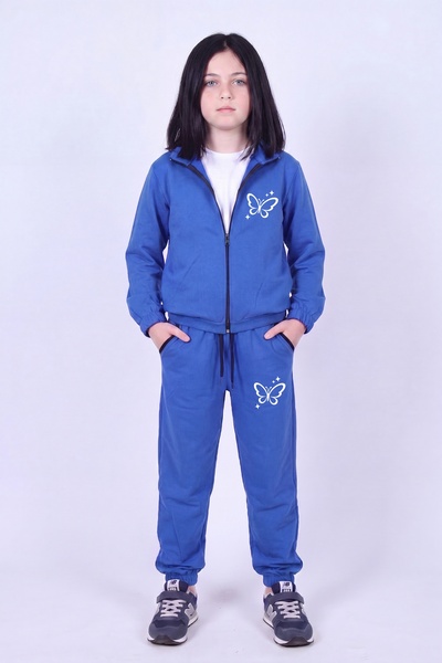 FYK KİDS Girl's Butterfly Printed Stand Collar Double Pocket Zippered Tracksu...