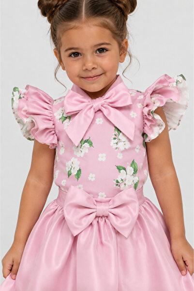 Babyhola Girl's Floral Patterned Satin Special Occasion Double Set 7155