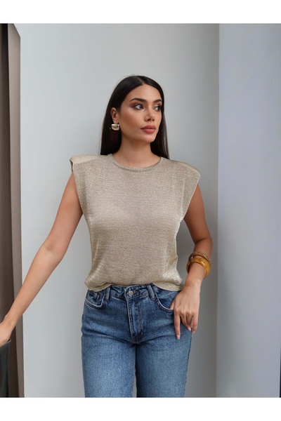 ESRAHELVACI Padded Zero-Sleeve Glitter Blouse