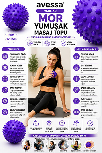 MSBL Yumuşak Masaj Topu – Masaj ve Egzersiz Topu - Yumuşak ve Esnek Yapı - Çıkıntılı Masaj Yüzeyi