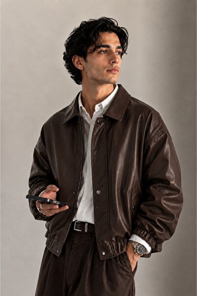 gm giyimarket New Season Men's Oversize Bomber Leather Jacket