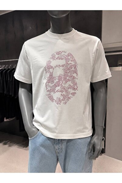 Nazella Unisex DMC Taşlı Bape Desenli Tasarım Baskılı Oversize Bisiklet Yaka ...