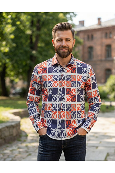 Chordi Long Sleeve Patterned Cotton Fabric Regular Fit Men's Shirt