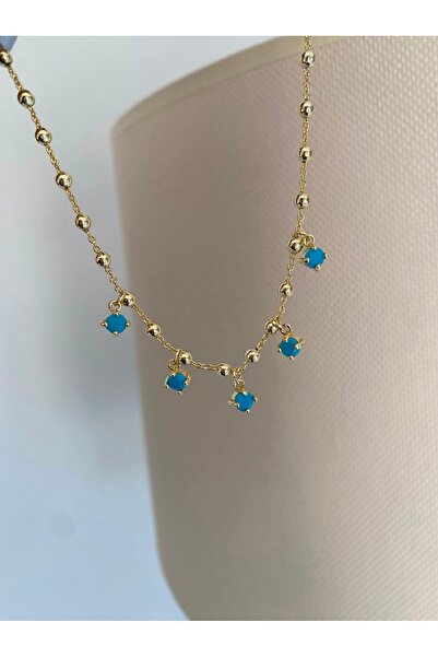 Bade Jewelry Fd Vip Gold 5-Piece Pendant Blue Stone Detailed Anti-Tarnish Ste...
