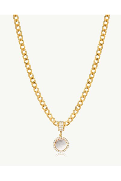Stemma Jewelry Colier cu Pandantiv Sidef si Zirconia din Argint 925, cu Zirco...