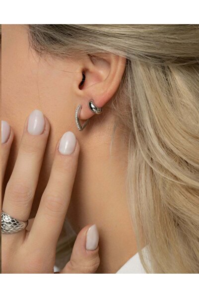 Stemma Jewelry Cercei V Shape Zirconia Hoops din Argint 925, cu Zirconiu, Pla...
