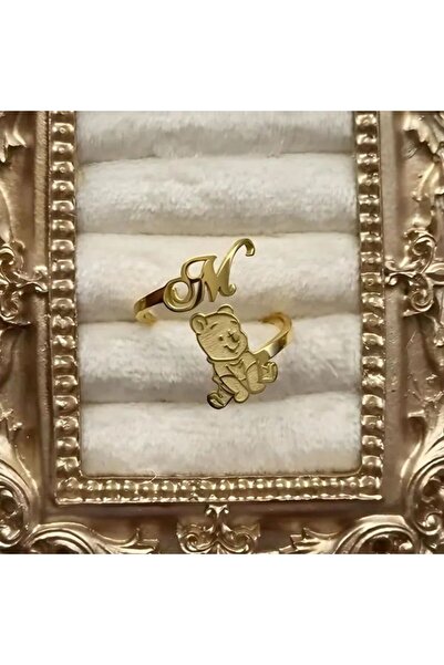 N!da Jewelry 925 Ayar Gümüş Winnie The Pooh Figürlü Harf Yüzük