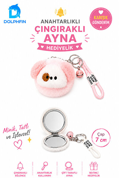 DolphFin Plush Double-Sided Pocket Mirror Keychain with Rattle 7 cm