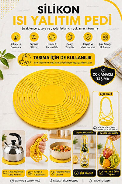 nelerbulurum Çok Amaçlı Silikon Nihale Isıya Dayanıklı Kaymaz Tencere Tava Çaydanlık Altlığı ve Taşıma Aparatı Tencere Altlığı Isıya Dayanıklı Kaymaz Nihale ve Şişe Taşıma Aparatı