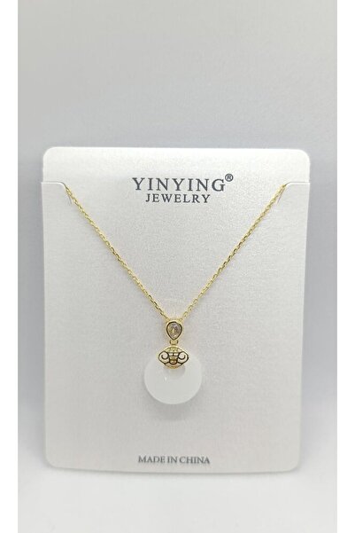 ndjewelry Pearl Gold Color White Pearlescent Crispy Necklace (40+5 cm)