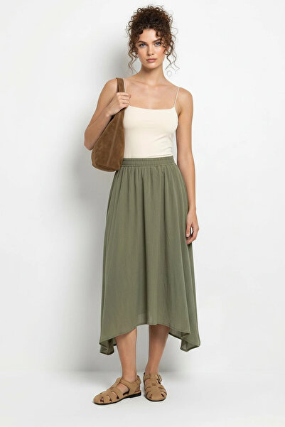 Efnaz style Women's Elastic Waist Lined Asymmetrical Cut Muslin Crinkle Cotto...