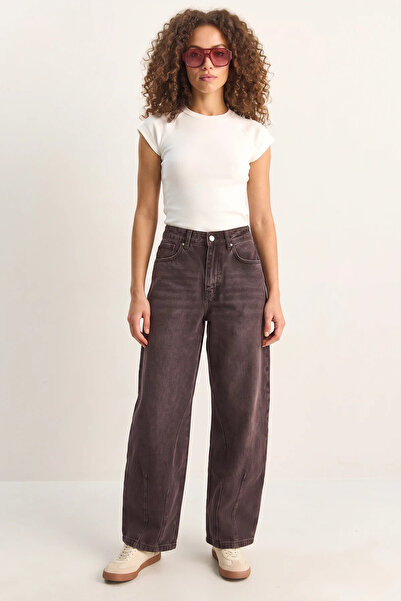 Şeker Portakalım Women's Vintage Washed Baggy Cut Comfortable Fit Denim Eggpl...