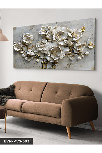 Evinemoda Textured Appearance White Flower One Piece Canvas - Canvas Painting