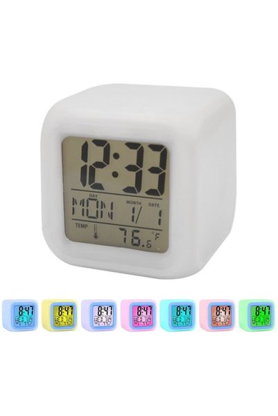 Morvena Picks Ceas deșteptător digital - Ceas LED pentru dormitor cu 7 culori