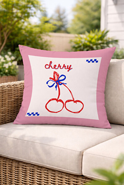 Evmila Pink Cherry and Bow Pattern Decorative Throw Pillow Cover Retro Kitche...