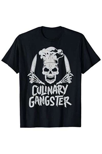 k222 Culinary Gangster Graphic Tee Edgy Chef Skull Humor Design For Kitchen S...