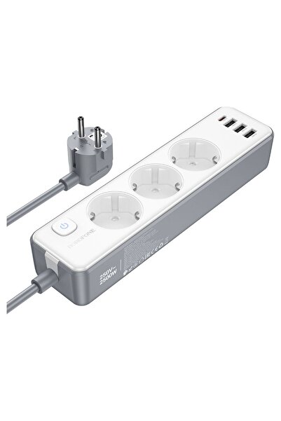 Borofone BAC9 Πολύπριζο 3 Πριζών 240V + 3xUSB + Type C - PD 20W με καλώδιο 2μ...