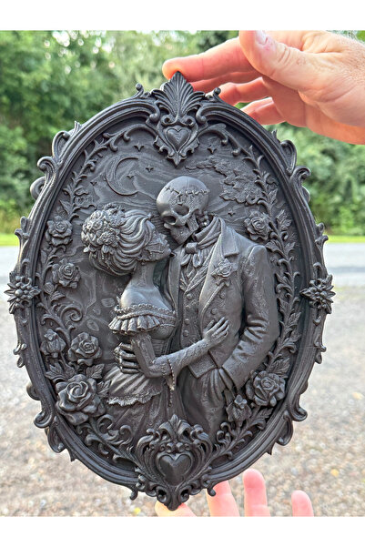 SZD Design Gotik Çift ve İskelet Figürlü Dekoratif Oval Duvar Panosu Romantik...