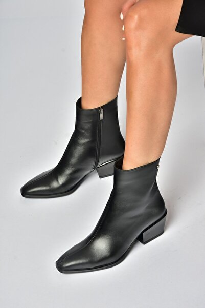 Fox Shoes Z654037503 Μαύρες γυναικείες μπότες Western από γνήσιο δέρμα με χαμ...