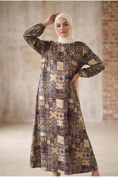 tuvadi Women's Patchwork Patterned Lilyum Fabric Dress - Hijab Dress Plus Siz...