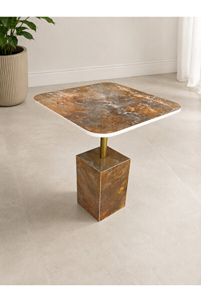 Modern Porselen Sehpa Gold Metal Detaylı