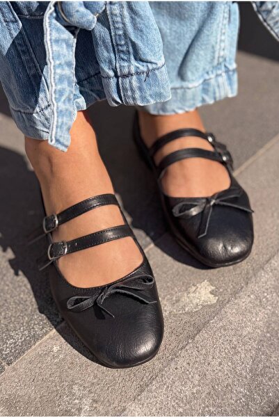 I Love Shoes Lovia Black Matte Genuine Leather Women's Ballerinas