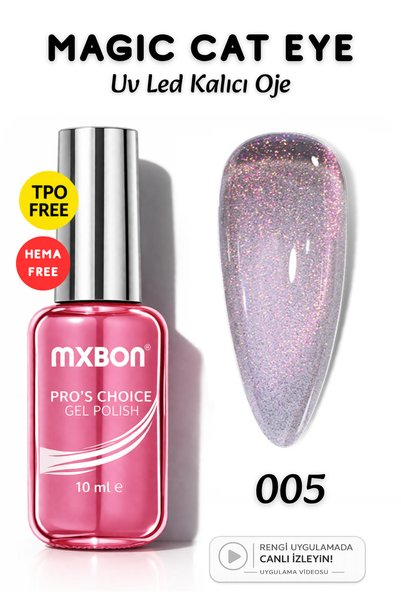 Mxbon Uv Led Kalıcı Oje 10 ml Hema & TPO Free Kedi Gözü Magic Cat Eye - 005