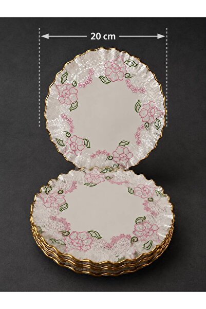 GÜRCÜGLASS Pink Lace 20 cm 6 Pcs Cake Plate