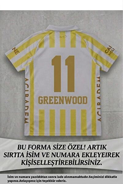 Genel Markalar Sarı Beyaz Çizgili Polo Yaka Kısa Kollu Unisex Forma - İsim ve...