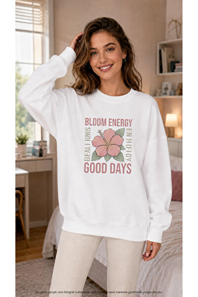 caddekombin Women's Bloom Energy Floral Printed Round Crew Neck Long Sleeve S...
