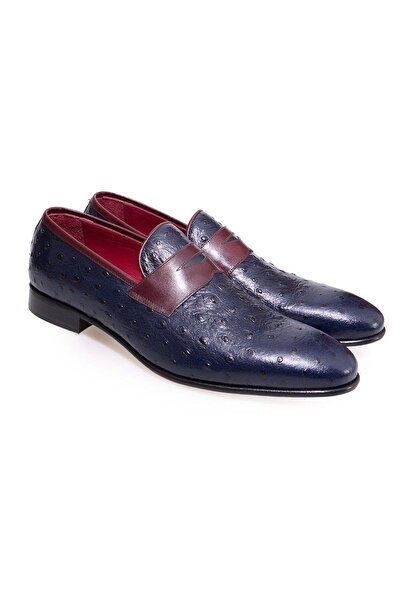 FRANCO CALVANI Dark Blue Color Laceless Genuine Leather Leather Sole Men's Shoes