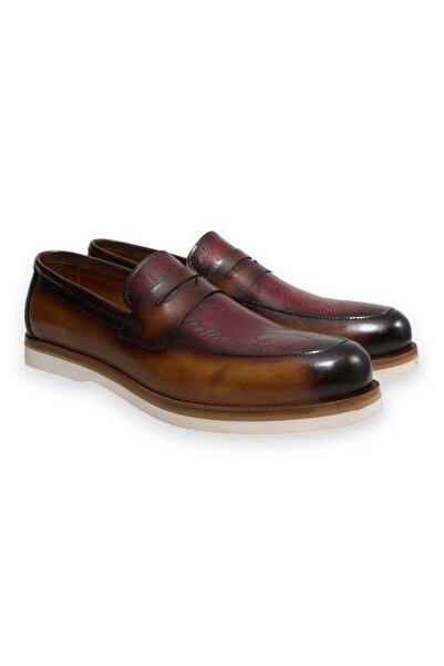 FRANCO CALVANI Brown Laceless Genuine Leather Men's Shoes