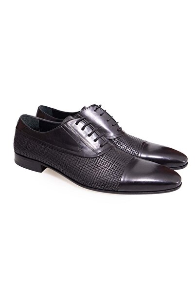 FRANCO CALVANI Black Color Lace-Up Genuine Leather Men's Shoes
