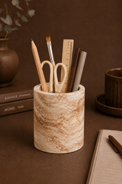 betonmall Concrete Pen Holder Handmade Desktop Organizer Pen Box Decorative O...