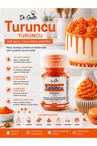 Dr. Gusto Turuncu Yağ Bazlı Toz Gıda Renklendirici 7 G