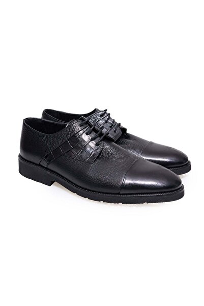 FRANCO CALVANI Black Color Lace-Up Genuine Leather Men's Shoes