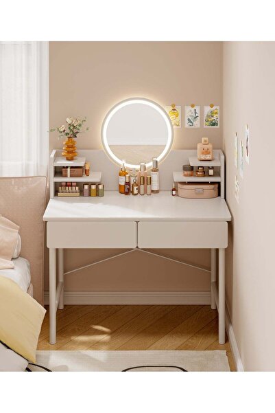 Generic CityRiya-Long Vanity Desk, Makeup Vanity Desk Mirror and Lights, Whit...