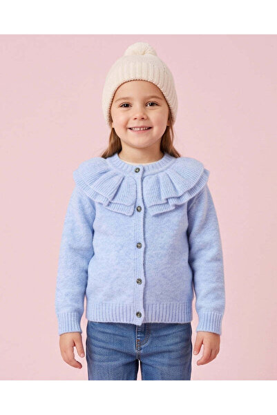 REDTAG Girls Blue Button Front Collared Cardigan